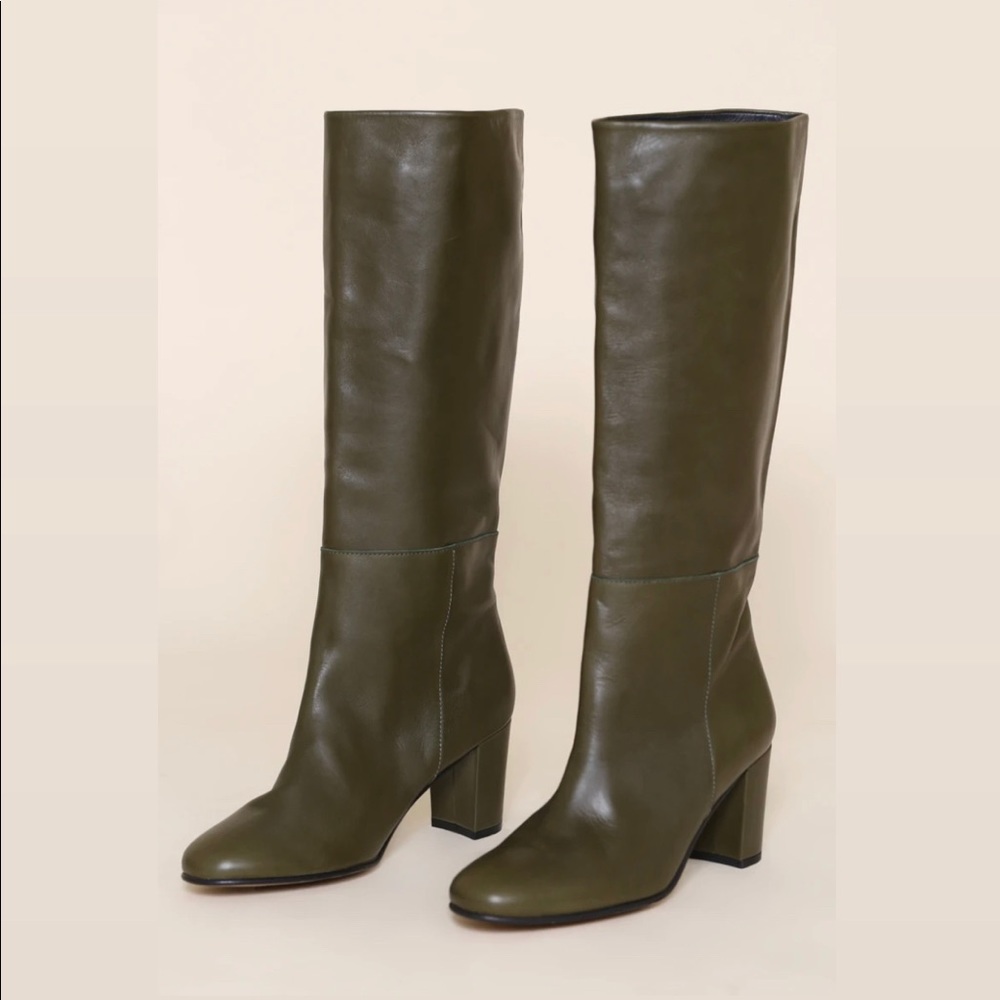 SOLD Moss Green Knee High Boots Intentionally Blank